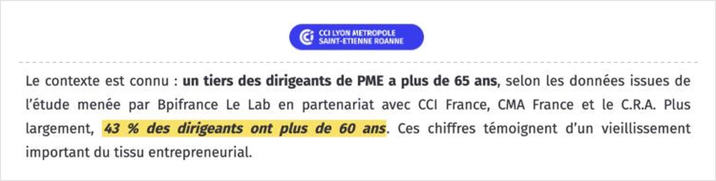 CCI Lyon Métropole : 43 % des dirigeants ont plus de 60 ans.